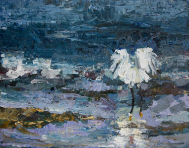 Pintura intitulada "Storm, sea, bird" por Svetlana Lukina, Obras de arte originais, Acrílico