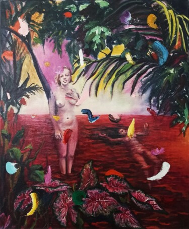 Картина под названием "Océan Rouge" - Svetlana Maksimenko, Подлинное произведение искусства, Масло Установлен на Деревянная…