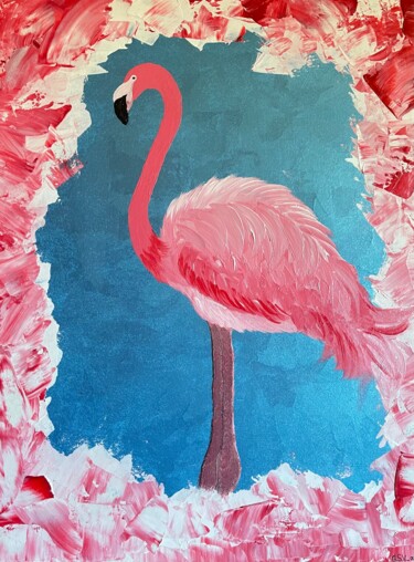 Pittura intitolato "Pink flamingo" da Svetlana Nikonorova, Opera d'arte originale, Acrilico Montato su Altro pannello rigido