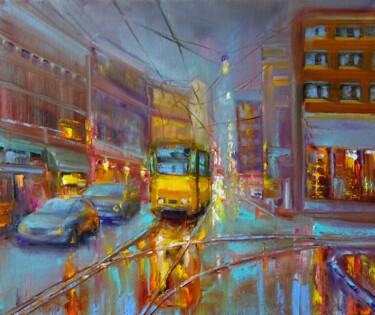 Peinture intitulée "Желтый трамвай" par Svetlana Razumova, Œuvre d'art originale, Huile