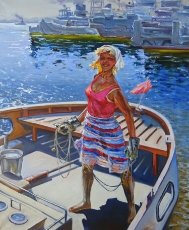 Pintura intitulada "Волжанка" por Svetlana Razumova, Obras de arte originais, Óleo Montado em Armação em madeira