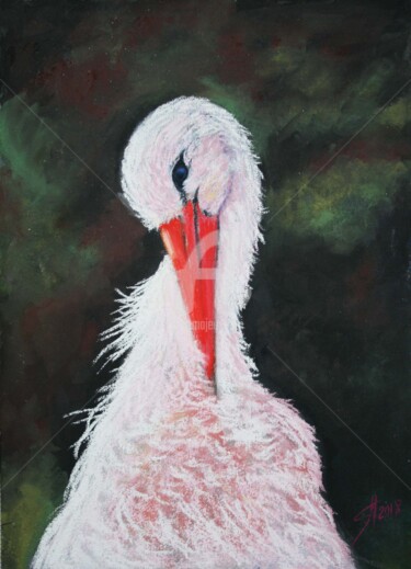 Desenho intitulada "Egret" por Svetlana Samovarova (SA.LANA), Obras de arte originais, Pastel