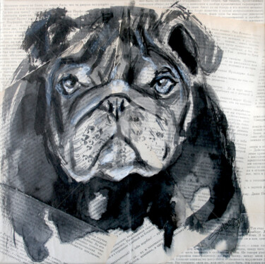 Dessin intitulée "PORTRAIT OF BULLDOG…" par Svetlana Samovarova (SA.LANA), Œuvre d'art originale, Encre