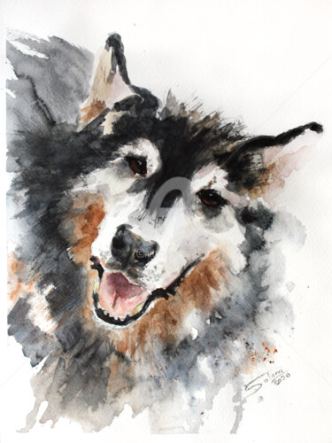 Painting titled "DOG... - PET PORTRA…" by Svetlana Samovarova (SA.LANA), Original Artwork, Watercolor