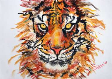 Zeichnungen mit dem Titel "Tiger 1" von Svetlana Samovarova (SA.LANA), Original-Kunstwerk, Pastell