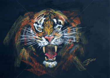 Dessin intitulée "Tiger II" par Svetlana Samovarova (SA.LANA), Œuvre d'art originale, Pastel