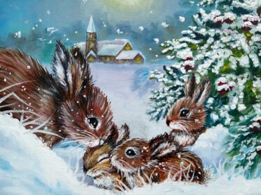 绘画 标题为“Bunny family.” 由Svetlana Samsonova, 原创艺术品, 油