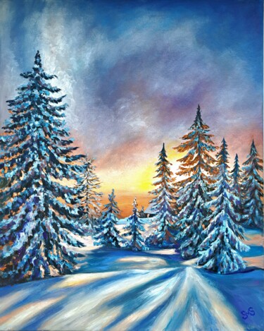 Malerei mit dem Titel "Winter landscape." von Svetlana Samsonova, Original-Kunstwerk, Öl
