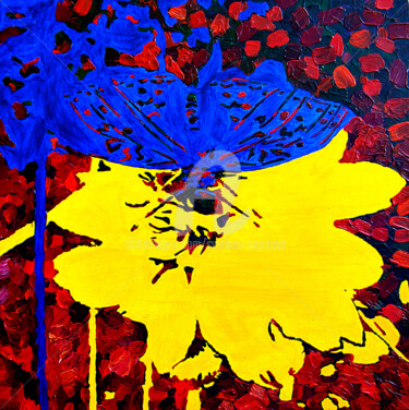 Painting titled "Blue butterfly on a…" by Svetlana Saratova, Original Artwork, Acrylic