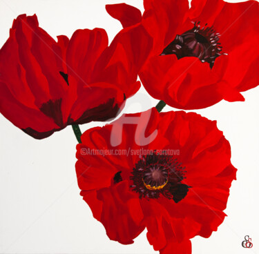 Pintura intitulada "Red poppies" por Svetlana Saratova, Obras de arte originais, Acrílico