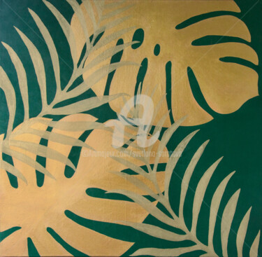 Schilderij getiteld "Golden fern" door Svetlana Saratova, Origineel Kunstwerk, Acryl