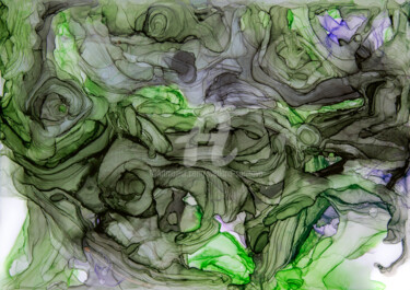 Malarstwo zatytułowany „Dark green abstract…” autorstwa Svetlana Saratova, Oryginalna praca, Atrament