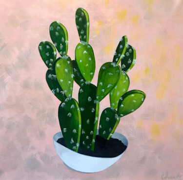 Painting titled "CACTUS | oil painti…" by Svetlana Shavrina, Original Artwork, Oil Mounted on Wood Stretcher frame