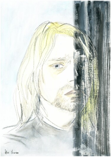 Pintura intitulada "KURT COBAIN, iconic…" por Svetlana Shavrina, Obras de arte originais, Aquarela