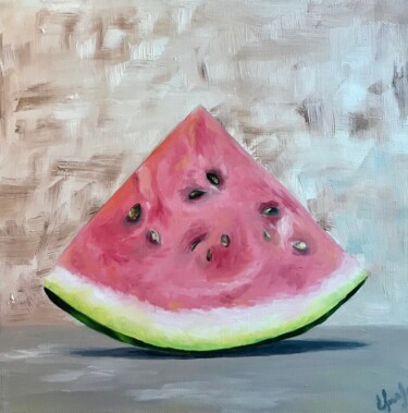 Painting titled "WATERMELON | oil pa…" by Svetlana Shavrina, Original Artwork, Oil Mounted on Wood Stretcher frame