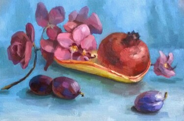 Malerei mit dem Titel "Pomegranate Paintin…" von Svetlana Shcherilya, Original-Kunstwerk, Öl Auf Karton montiert