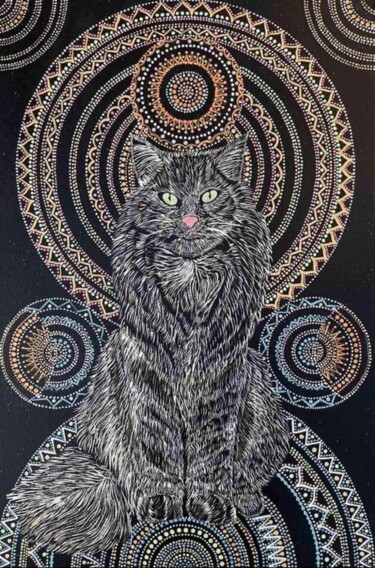 Картина под названием "Кот Талисман Охранн…" - Светлана Смолыч, Подлинное произведение искусства, Акрил