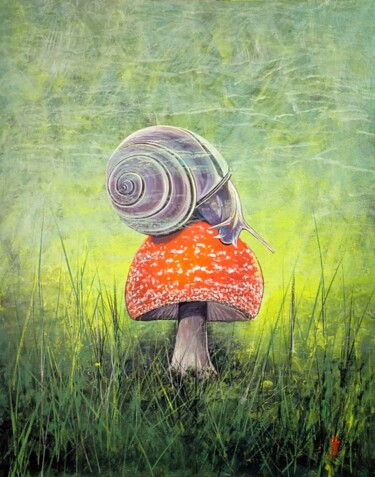 Malerei mit dem Titel "SNAIL IN THE FOG" von Svetlana Sokolova, Original-Kunstwerk, Acryl