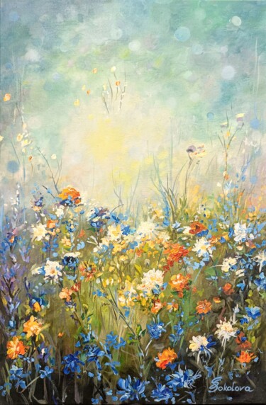 Ζωγραφική με τίτλο "GLADE OF BLUE FLOWE…" από Svetlana Sokolova, Αυθεντικά έργα τέχνης, Λάδι