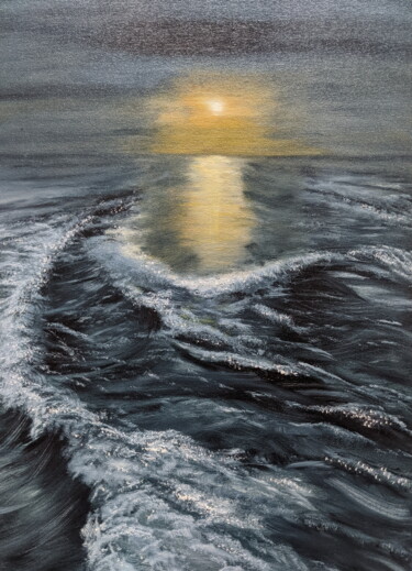 Pintura intitulada "Ночное море" por Svetlana Studenikina, Obras de arte originais, Óleo Montado em Cartão