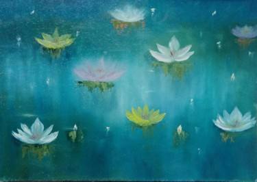 Peinture intitulée "Лилии в пруду" par Svetlana Zakanach, Œuvre d'art originale, Huile