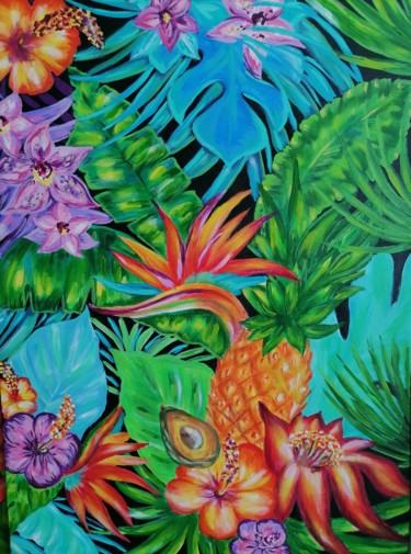 Картина под названием "Тропическое изобилие" - Svetlana Sklyar, Подлинное произведение искусства, Акрил Установлен на Деревя…