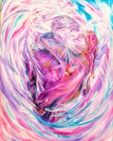 Картина под названием "Космический поцелуй" - Svetlana Sklyar, Подлинное произведение искусства, Масло Установлен на Деревян…
