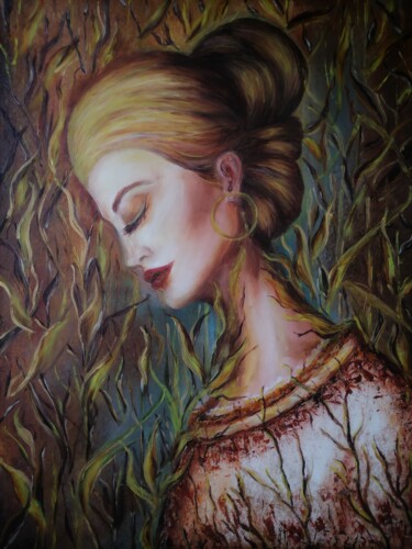 Pittura intitolato "Леди Шалот, Элейна" da Svetlana Sklyar, Opera d'arte originale, Olio