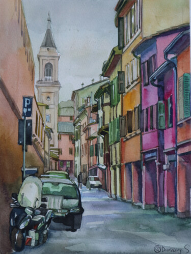 Картина под названием "Bologna_via s.Cater…" - Sviatlana Danskaya, Подлинное произведение искусства, Акварель