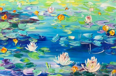 제목이 "Funny water lilies"인 미술작품 Svitlana Andriichenko로, 원작, 기름 나무 들것 프레임에 장착됨