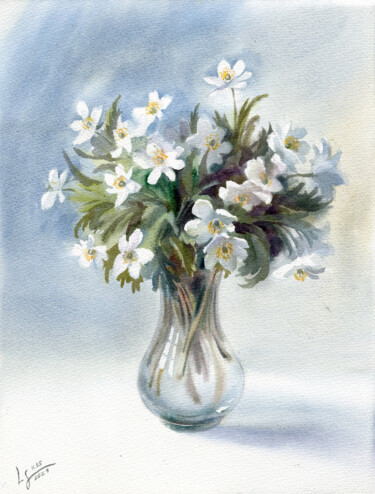 Malerei mit dem Titel "Early flowers in a…" von Svitlana Lagutina, Original-Kunstwerk, Aquarell