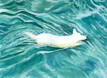 Картина под названием "White dog" - Svitlana Tetokina, Подлинное произведение искусства, Гуашь