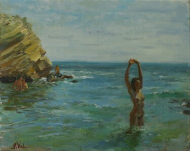 Pintura intitulada "Wild beach" por Svitlana Vol, Obras de arte originais, Óleo Montado em Armação em madeira