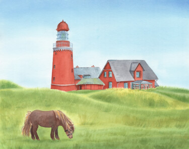 Pintura intitulada "Bovbjerg Lighthouse…" por Svitlana Yanyeva, Obras de arte originais, Aquarela