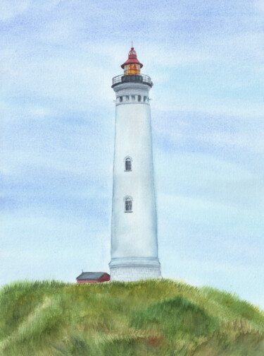 Painting titled "Lyngvig Lighthouse,…" by Svitlana Yanyeva, Original Artwork, Watercolor