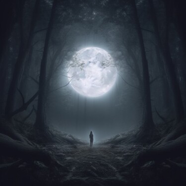 「Alone with the moon」というタイトルのデジタルアーツ Swannaiによって, オリジナルのアートワーク, AI生成画像