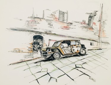 Drawing titled "Historic car" by Michaela Bartošová, Original Artwork, Ink