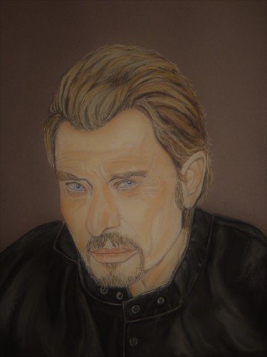 Drawing titled "Johnny Halliday" by Sybartiste, Original Artwork, Chalk