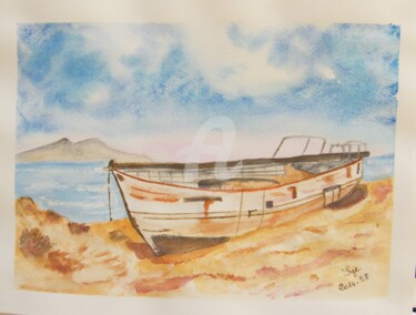 Pintura intitulada "2014-38-la-barque" por Sye, Obras de arte originais, Aquarela