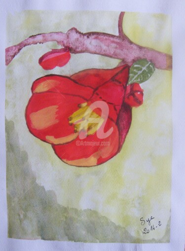 Painting titled "2014-2-fleur-pommie…" by Sye, Original Artwork, Watercolor