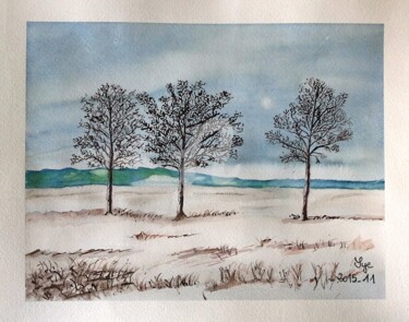 Painting titled "2015-12-la-neige-de…" by Sye, Original Artwork, Watercolor