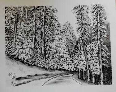 Peinture intitulée "2016-15 Forêt vosgi…" par Sye, Œuvre d'art originale, Encre