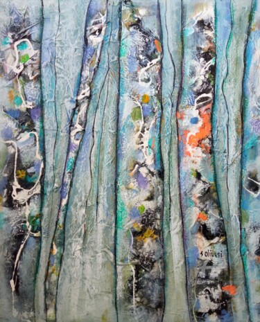 Painting titled "Arbres." by Sylvie Oliveri, Original Artwork, Acrylic Mounted on Wood Stretcher frame