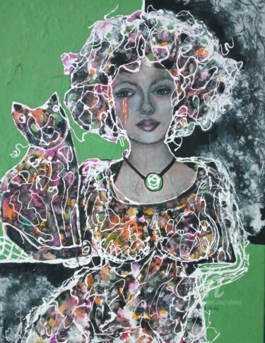 Painting titled "She and her..." by Sylvie Oliveri, Original Artwork, Acrylic Mounted on Wood Stretcher frame