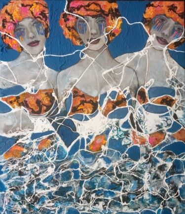 Картина под названием "The 3 Friends at th…" - Sylvie Oliveri, Подлинное произведение искусства, Акрил Установлен на Деревян…