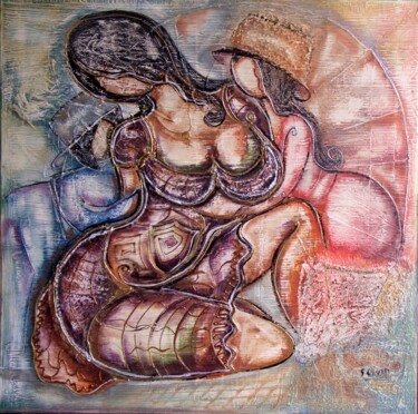 Peinture intitulée "Une maman et ses de…" par Sylvie Oliveri, Œuvre d'art originale, Acrylique