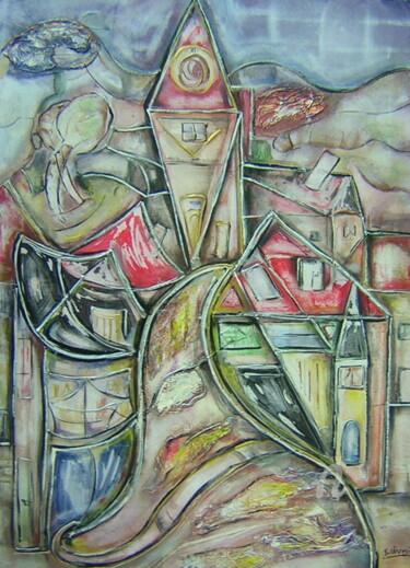 Peinture intitulée "Village" par Sylvie Oliveri, Œuvre d'art originale, Acrylique