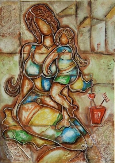 Ζωγραφική με τίτλο "Une mère et sa peti…" από Sylvie Oliveri, Αυθεντικά έργα τέχνης, Ακρυλικό