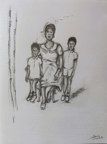 Drawing titled "femme assise aux en…" by Sylvain Zabeth, Original Artwork, Pencil