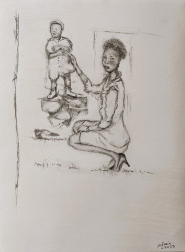 Dibujo titulada "femme accroupie à l…" por Sylvain Zabeth, Obra de arte original, Lápiz